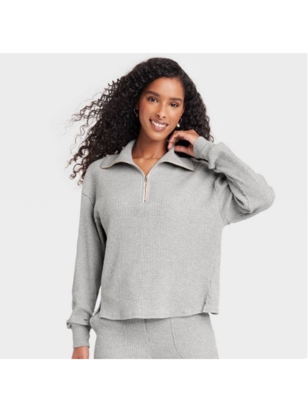 Universal Thread Grey Waffle Knit Quarter Zip Sweater